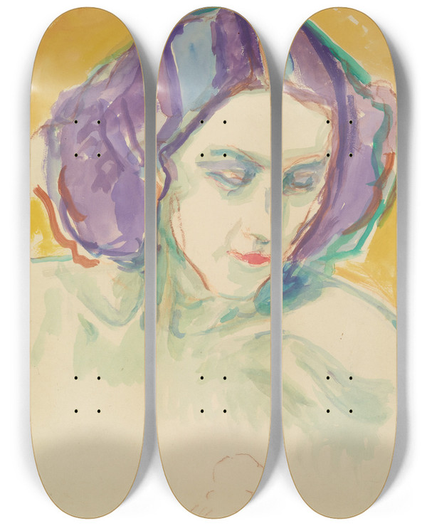 Triptych art skateboard deck of Edvard Munch Female Head by Edvard Munch (1863-1944)