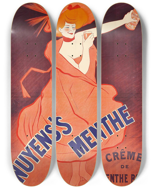 Triptych art skateboard deck of Leonetto Cappiello Nuyenss Menthe by Leonetto Cappiello (1875-1942)