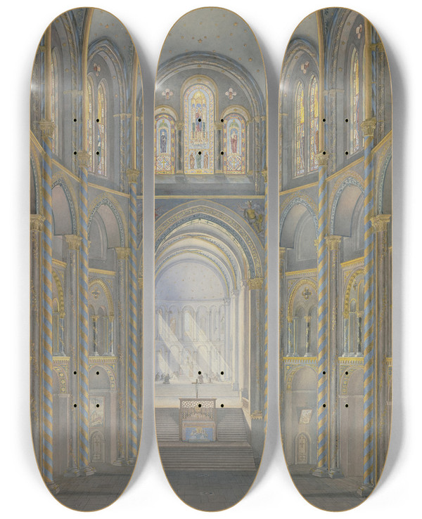 Triptych art skateboard deck of Friedrich Eugen Peipers Das Innere Von St Gereon In Kln by Friedrich Eugen Peipers (1805-1885)