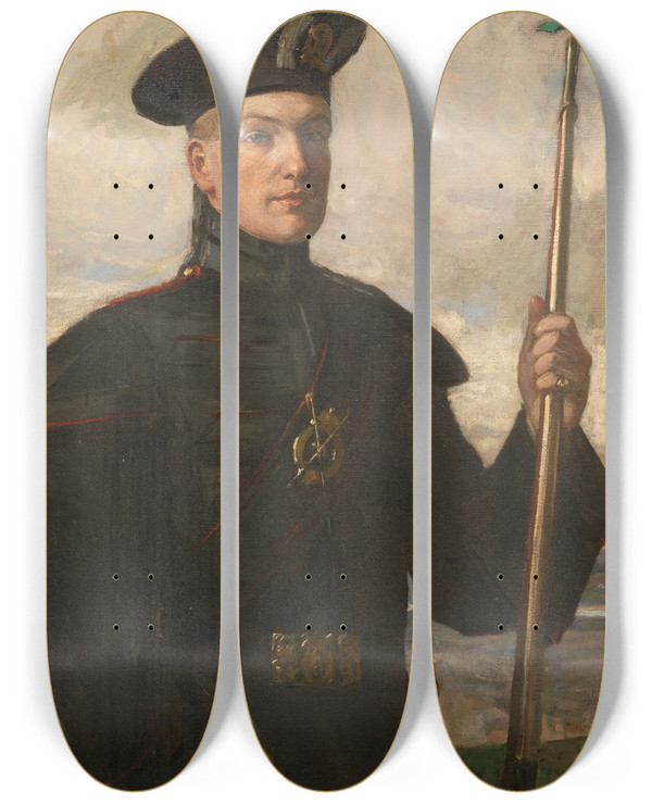 Triptych art skateboard deck of Sir John Lavery Sir Patrick Ford In The Uniform Of A Royal Archer by Sir John Lavery (1856-1941)