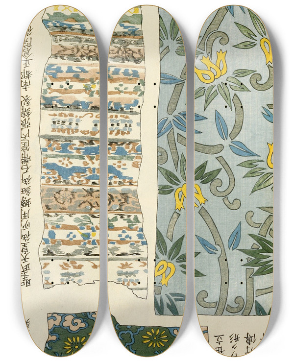 Triptych art skateboard deck of A F Stoddard Company Chinese Prints Pl102 by A F Stoddard Company (1871-1894)