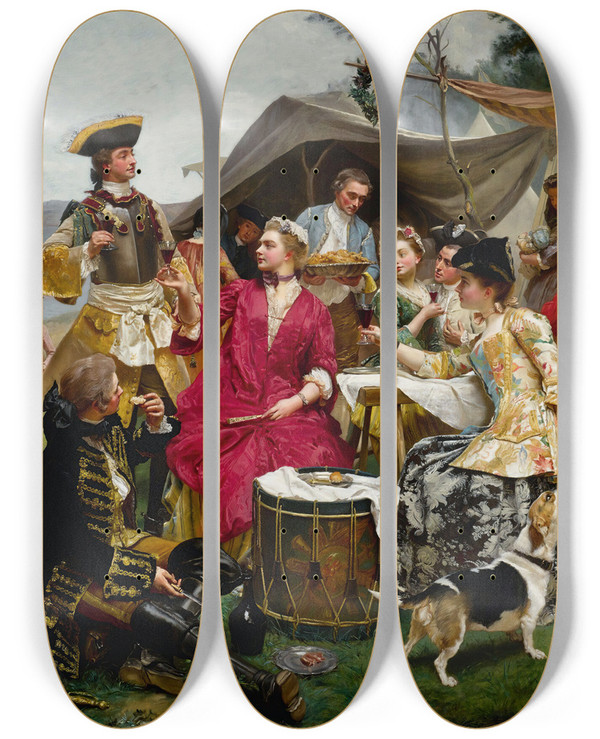 Triptych art skateboard deck of Gustave Jean Jacquet La Bienvenue by Gustave Jean Jacquet (1846-1909)