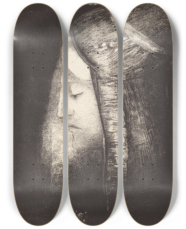 Triptych art skateboard deck of Odilon Redon Profil De Lumiere Profile Of Light by Odilon Redon (1840-1916)