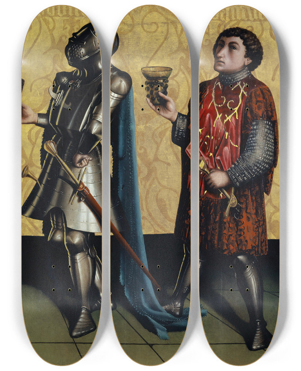 Triptych art skateboard deck of Konrad Witz Sibbecai And Benaiah by Konrad Witz (1410-1446)