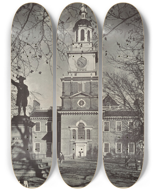 Triptych art skateboard deck of Us Information Agency Independence Hall by U S Information Agency (1953-1999)