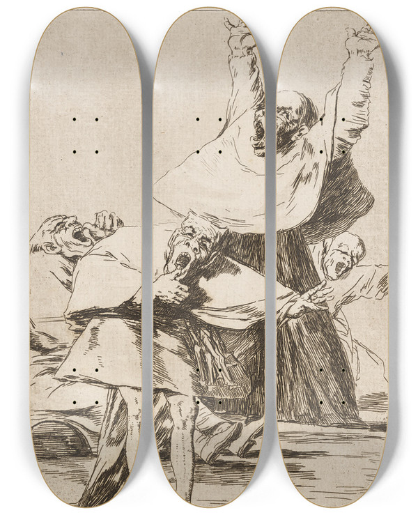 Triptych art skateboard deck of Francisco De Goya Ya Es Hora It Is Time by Francisco de Goya (1746-1828)