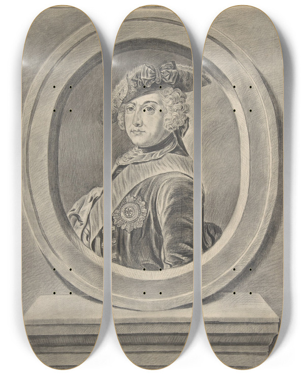 Triptych art skateboard deck of Johann Georg Wille Portrait Of Frederick Ii Of Prussia After Antoine Pesne by Johann Georg Wille (1715-1808)