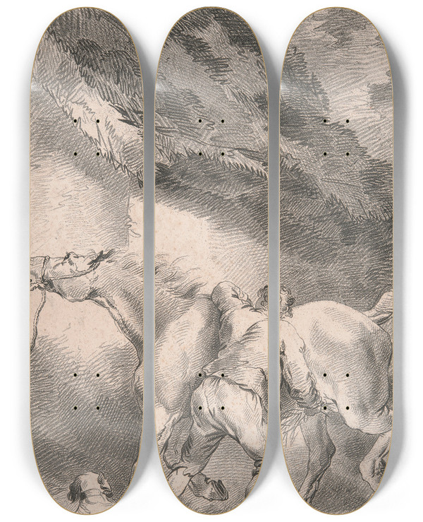 Triptych art skateboard deck of George Morland Groom Rubbing Down A Horse by George Morland (1763-1804)