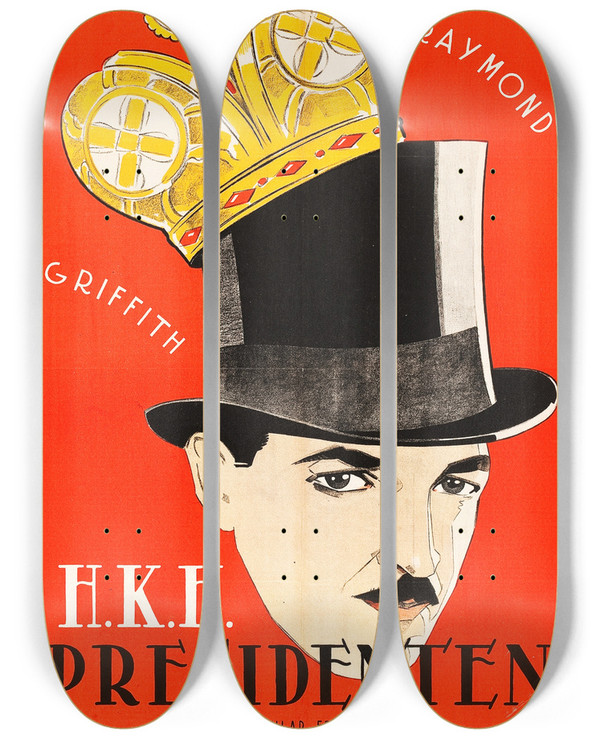 Triptych art skateboard deck of Eric Rohman A Regular Fellow by Eric Rohman (1891-1949)