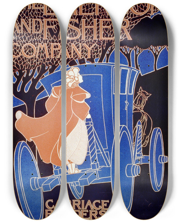 Triptych art skateboard deck of Frank Hazenplug The Emerson Fisher Company Carriage Builders Cincinnati Ohio by Frank Hazenplug (1873-1931)