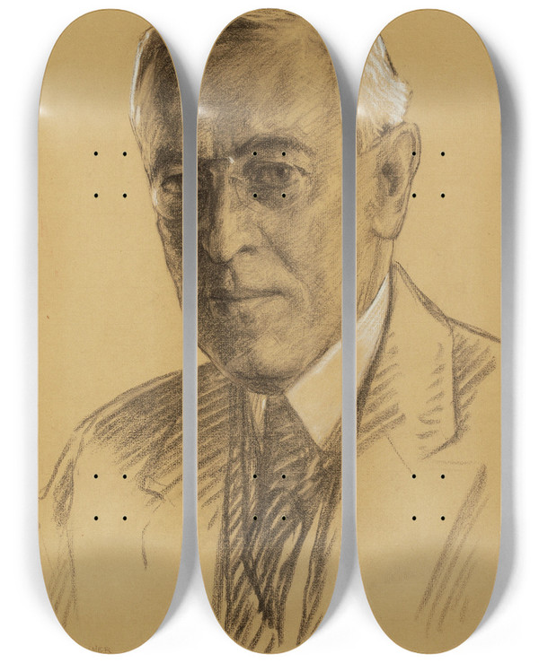 Triptych art skateboard deck of Leo Mielziner I Summon You To The Comradeship President Woodrow Wilson by Leo Mielziner (1869-1935)