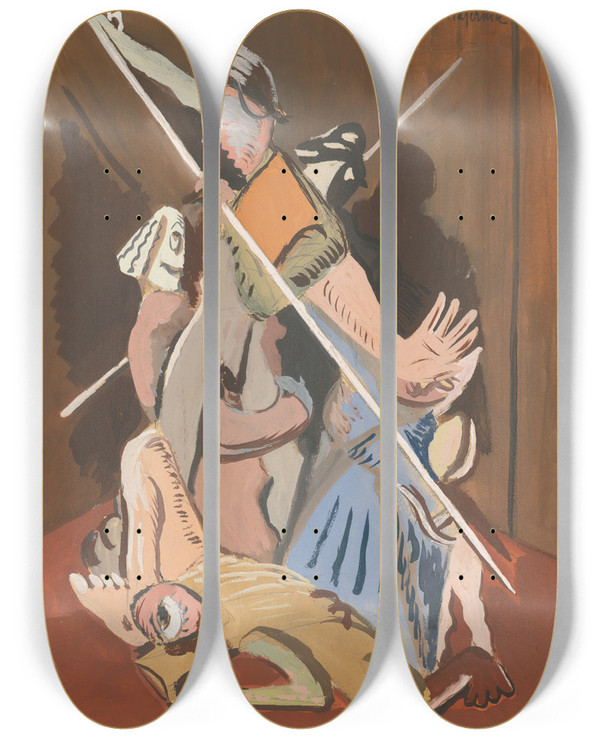 Triptych art skateboard deck of Cyprin Majernk St Bartholomews Day Massacre by Cyprian Majernik (1909-1945)