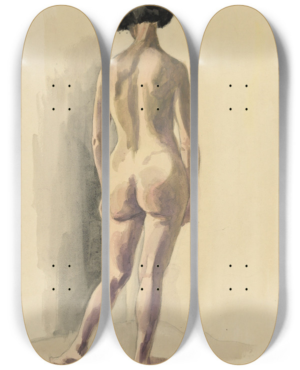 Triptych art skateboard deck of Karl Wiener Weiblicher Akt Vii by Karl Wiener (1901-1949)