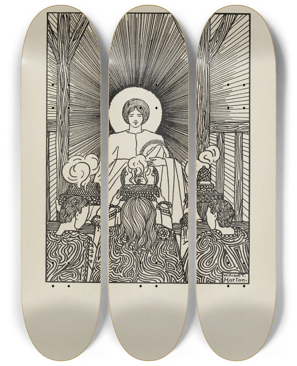 Triptych art skateboard deck of William Thomas Horton A Book Of Images Pl18 by William Thomas Horton (1864-1919)