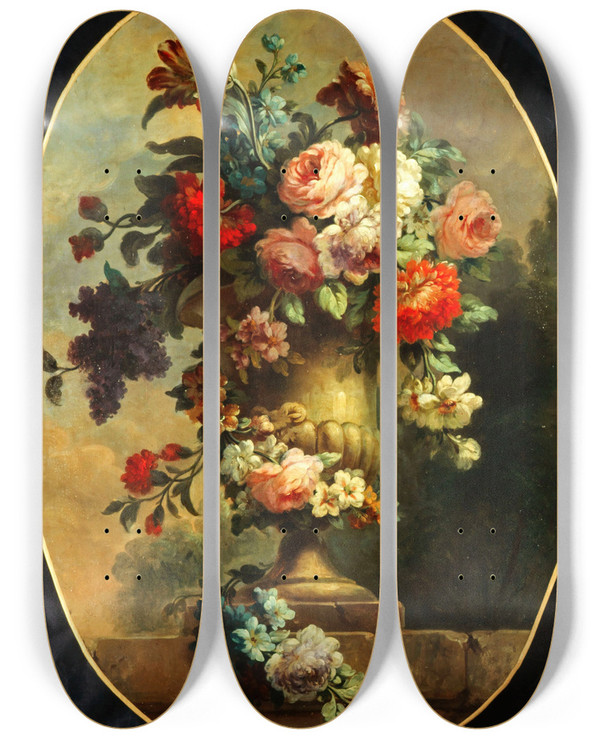 Triptych art skateboard deck of Flix Boutreux Vase De Fleurs_1 by Felix Boutreux (1869-1942)