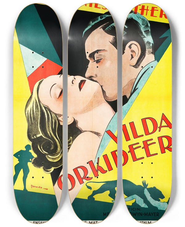 Triptych art skateboard deck of Eric Rohman Wild Orchids by Eric Rohman (1891-1949)