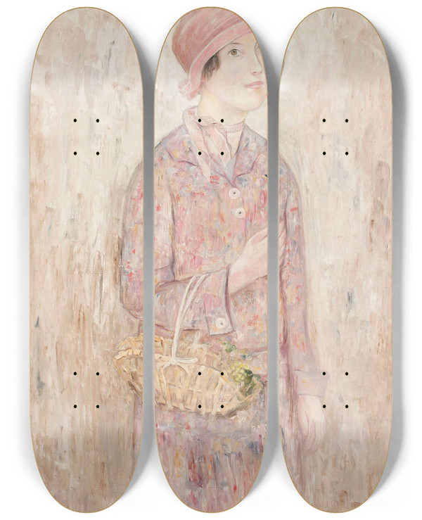 Triptych art skateboard deck of Tadeusz Makowski Dziewczyna W Rowym Kapeluszu by Tadeusz Makowski (1882-1932)
