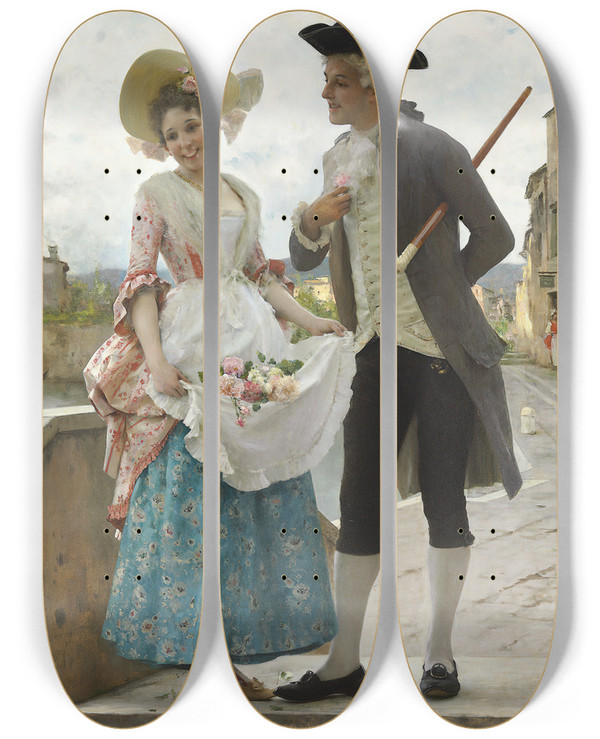Triptych art skateboard deck of Federico Andreotti Welcomed Attention by Federico Andreotti (1847-1930)