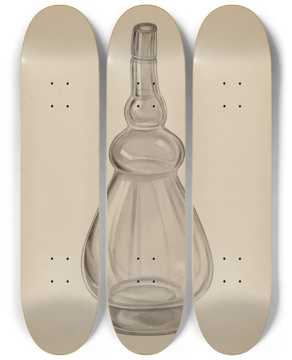 Triptych art skateboard deck of Frank Nelson Wine Bottle by Frank Nelson