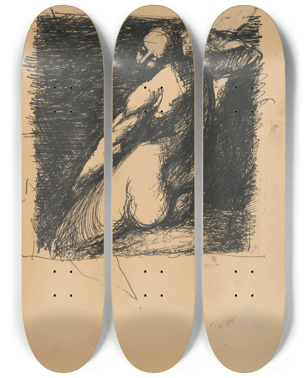 Triptych art skateboard deck of Jn Novk Tdia Atlanta by Jan Novak (1921-1944)