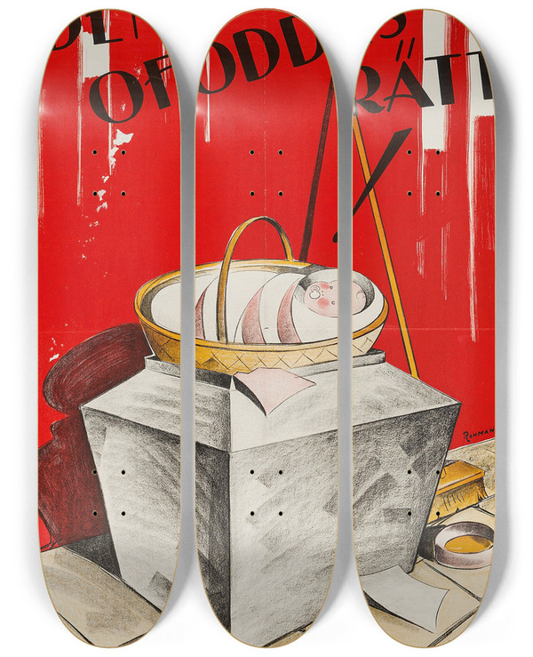 Triptych art skateboard deck of Eric Rohman Give Me Life The Tears Of The Unborn by Eric Rohman (1891-1949)