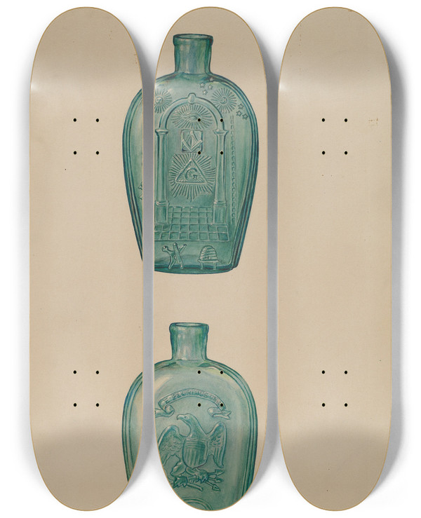 Triptych art skateboard deck of Paul Ward Flask by Paul Ward (20-)