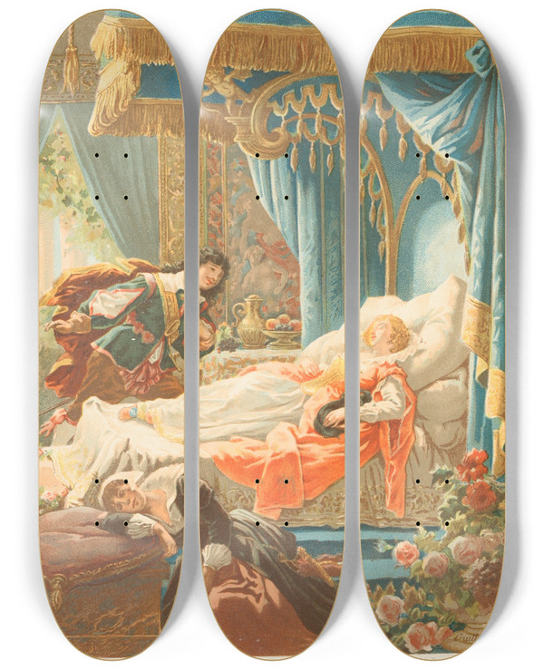 Triptych art skateboard deck of A Guillon La Belle Au Bois Dormant by A Guillon (19-)