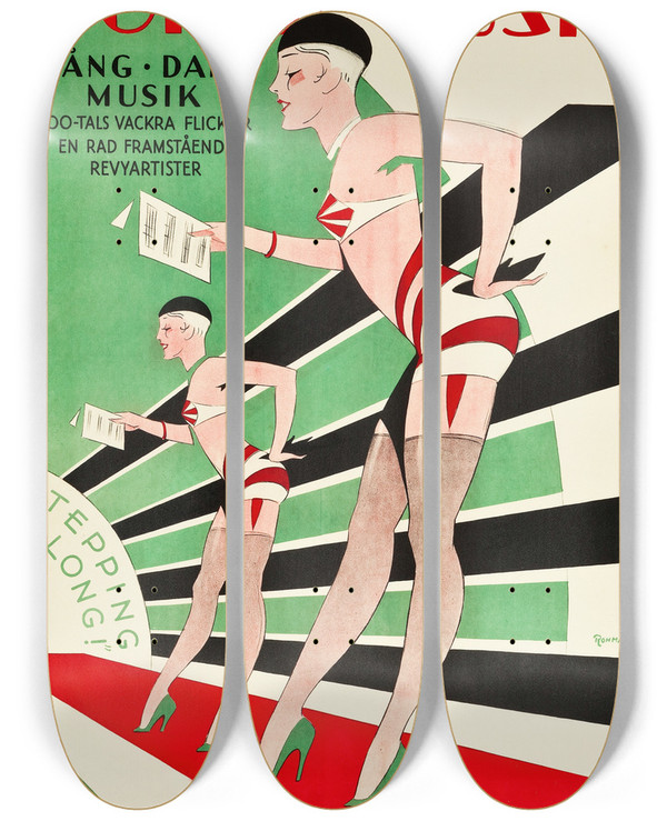 Triptych art skateboard deck of Eric Rohman Words And Music_2 by Eric Rohman (1891-1949)