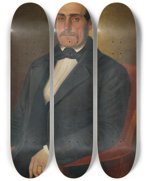 Triptych art skateboard deck of Peter Michal Boh Portrait Of Samuel Ball by Peter Michal Bohun (1822-1879)
