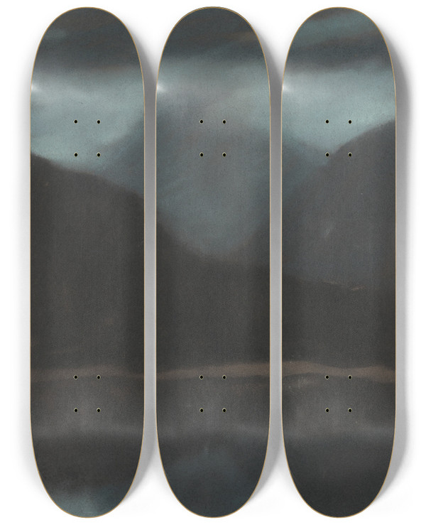 Triptych art skateboard deck of Zolo Palugyay Evening In Trbsk Pleso by Zolo Palugyay (1898-1935)