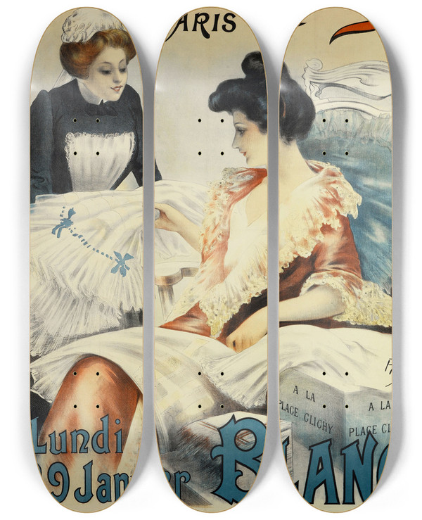 Triptych art skateboard deck of Jean De Paleologue Blanc by Jean de Paleologue (1855-1942)