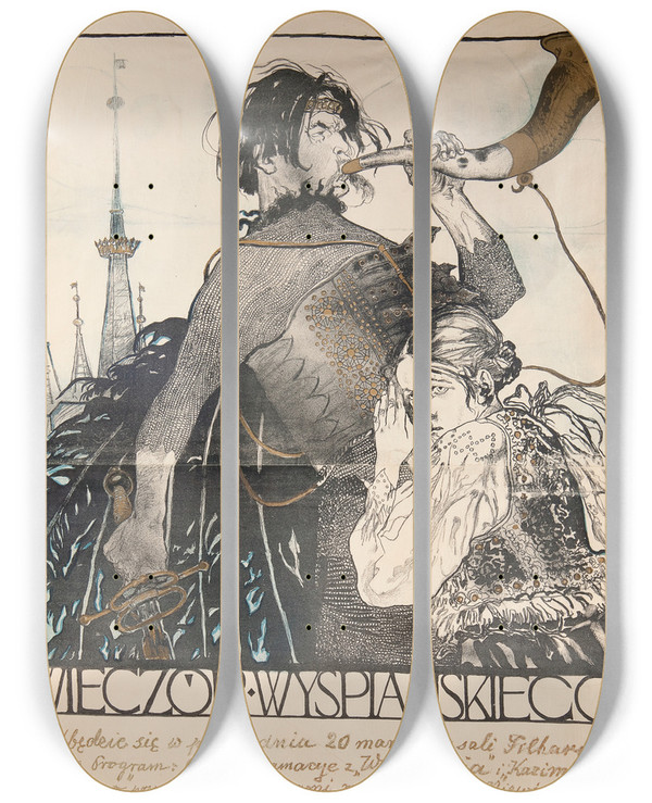 Triptych art skateboard deck of Kazimierz Sichulski Wieczr Wyspiaskiego by Kazimierz Sichulski (1879-1942)