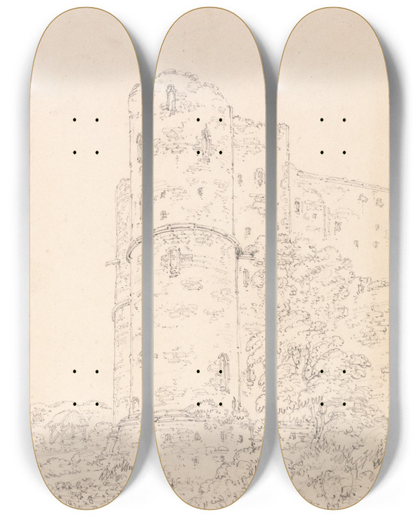 Triptych art skateboard deck of Thomas Girtin Saltwood Castle Kent by Thomas Girtin (1775-1802)