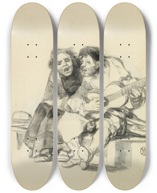 Triptych art skateboard deck of Francisco De Goya Muy Accordes Theyre Very Much In Harmony by Francisco de Goya (1746-1828)