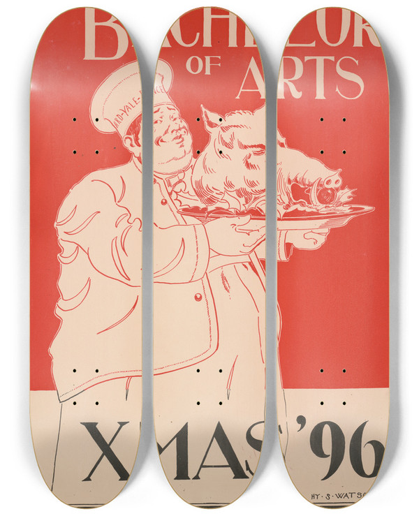 Triptych art skateboard deck of Henry Summer Watson The Bachelor Of Arts For Xmas 96 by Henry Summer Watson (1868-1933)