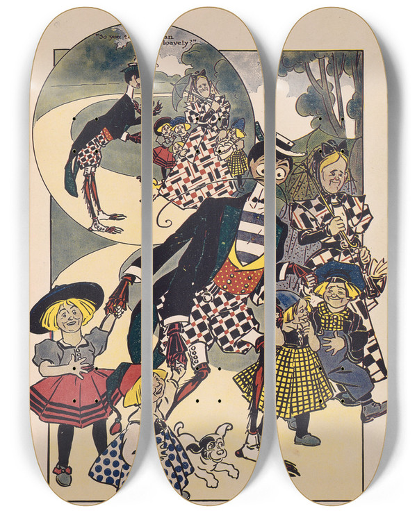 Triptych art skateboard deck of Ike Morgan The Wogglebug Book Pl08 by Ike Morgan (1871-1913)