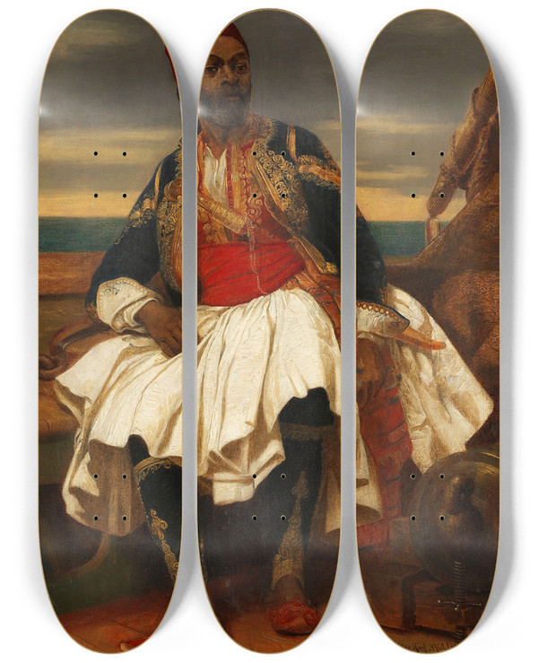 Triptych art skateboard deck of Leopold Carl Mller Der Griechische Mohr by Leopold Carl Muller (1834-1892)