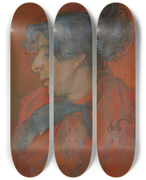 Triptych art skateboard deck of Stanisaw Wyspiaski Paryanka Studium Portretowe by Stanislaw Wyspianski (1869-1907)