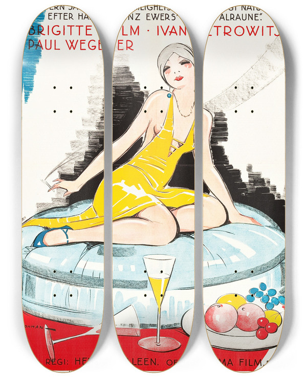 Triptych art skateboard deck of Eric Rohman A Daughter Of Destiny by Eric Rohman (1891-1949)
