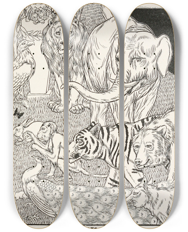 Triptych art skateboard deck of Percy J Billinghurst The Wallet by Percy J Billinghurst (1871-1933)