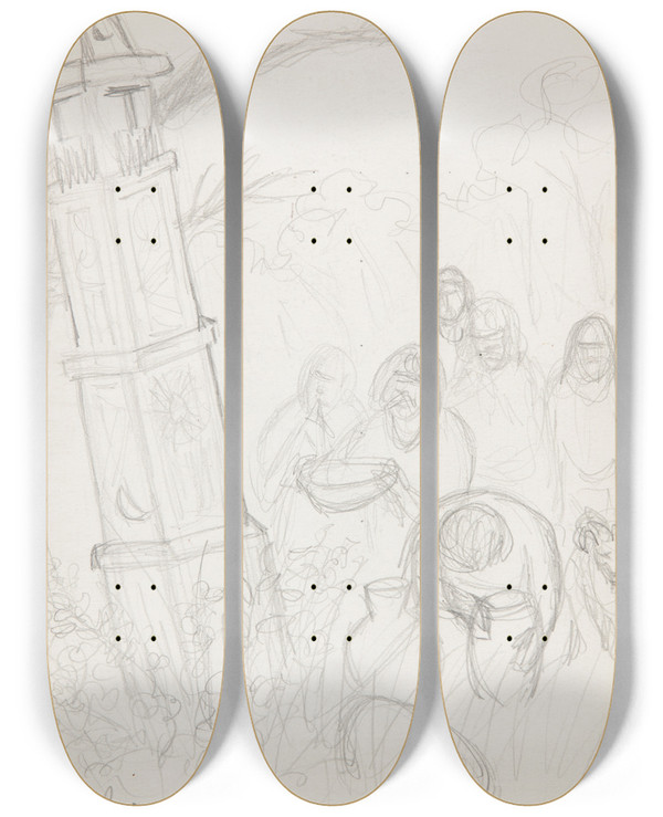 Triptych art skateboard deck of Marian Kopf Prasowianie by Marian Kopf (1926-2019)