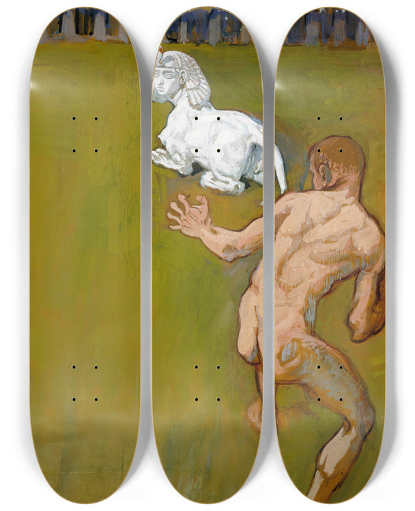 Triptych art skateboard deck of Akseli Gallenkallela Conceptio Artis by Akseli Gallen Kallela (1865-1931)