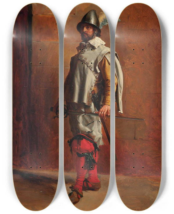 Triptych art skateboard deck of Ernest Meissonier Soldat by Ernest Meissonier (1815-1891)