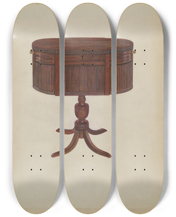 Triptych art skateboard deck of Mattie P Goodman Duncan Phyfe Sewing Cabinet_2 by Mattie P Goodman