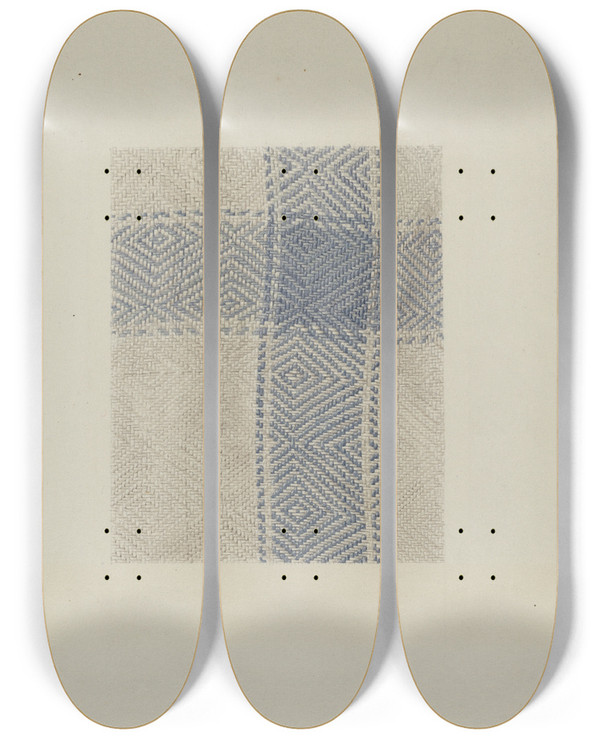 Triptych art skateboard deck of Elizabeth Moutal Shaker Tablecloth by Elizabeth Moutal