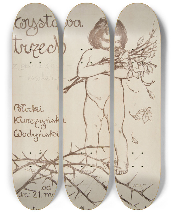 Triptych art skateboard deck of Wodzimierz Bocki Wystawa Trzech Bocki Kurczyski Wodyski by Wlodzimierz Blocki (1885-1920)