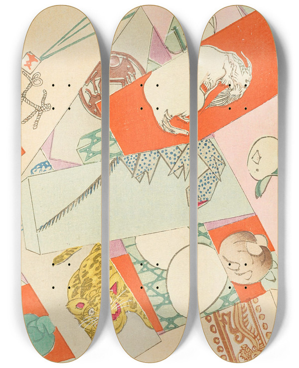 Triptych art skateboard deck of Korin Furuya Editor Bijutsukai Pl114 by Korin Furuya (Editor) (1875-1910)
