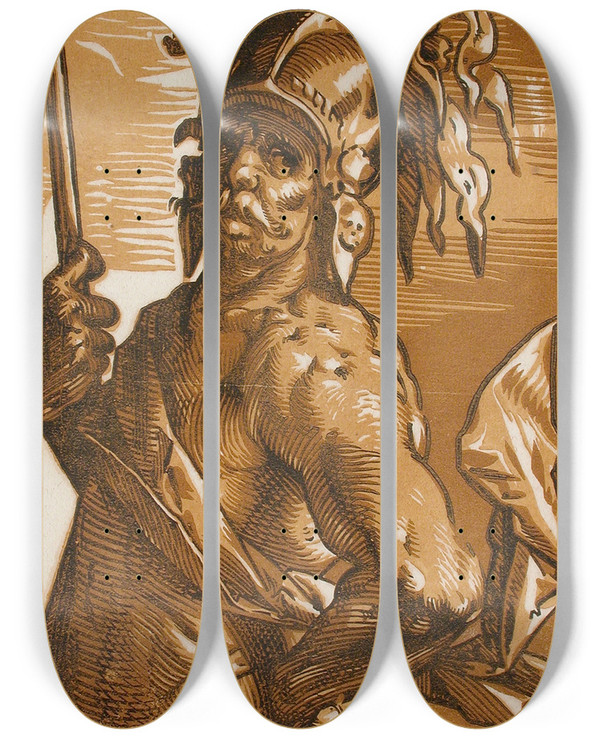 Triptych art skateboard deck of Hendrick Goltzius Mars_2 by Hendrick Goltzius (1558-1617)