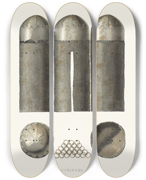 Triptych art skateboard deck of Fedor Grigoryevich Solntsev Prilbitsa by Fedor Grigoryevich Solntsev (1801-1892)