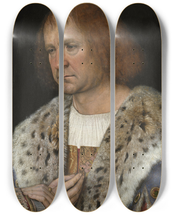 Triptych art skateboard deck of Michel Sittow Portrait Of Diego De Guevara by Michel Sittow (1468-1525)